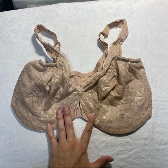 Glamorise Wonder Wire Front Closure Sheer Lace Cream Nude Demi Underwire Bra 36G - Picture 10 of 11